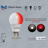 Forlife Renkli Led Ampül 2 Renk Beyaz-Kirmizi 9+2 Watt FL-1260-BK