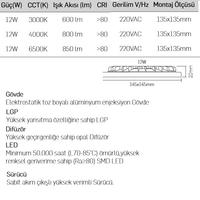 Lamptime Sıva Altı Led Spot Beyaz Gövde 12W 6500K Kare 260629