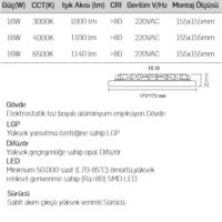 Lamptime Sıva Altı Led Spot Siyah Gövde 16W 4000K Kare 263430