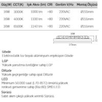 Lamptime Sıva Altı Led Spot Beyaz Gövde 16W 4000K Yuvarlak 260424