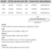Lamptime Sıva Altı Led Spot Beyaz Gövde 24W 3000K Kare 260332