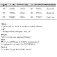 Lamptime Sıva Altı Led Spot Beyaz Gövde 3W 4000K Kare 260427
