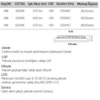 Lamptime Sıva Altı Led Spot Beyaz Gövde 6W 6500K Yuvarlak 260622