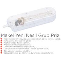 Makel Yeni Nesil Çocuk Korumalı Beşli Topraklı Grup Priz 3 Metre Kablolu