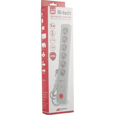 Mutlusan Ri-Tech 6'lı Şok Korumalı Anahtarlı Grup Priz