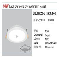 Sensörlü Sıva Altı Slim Led Panel 18 W Beyaz Işık Braytron